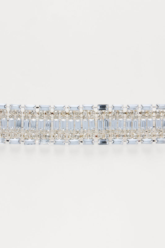 Rhinestone Wrap Choker Statement Necklace - Silver