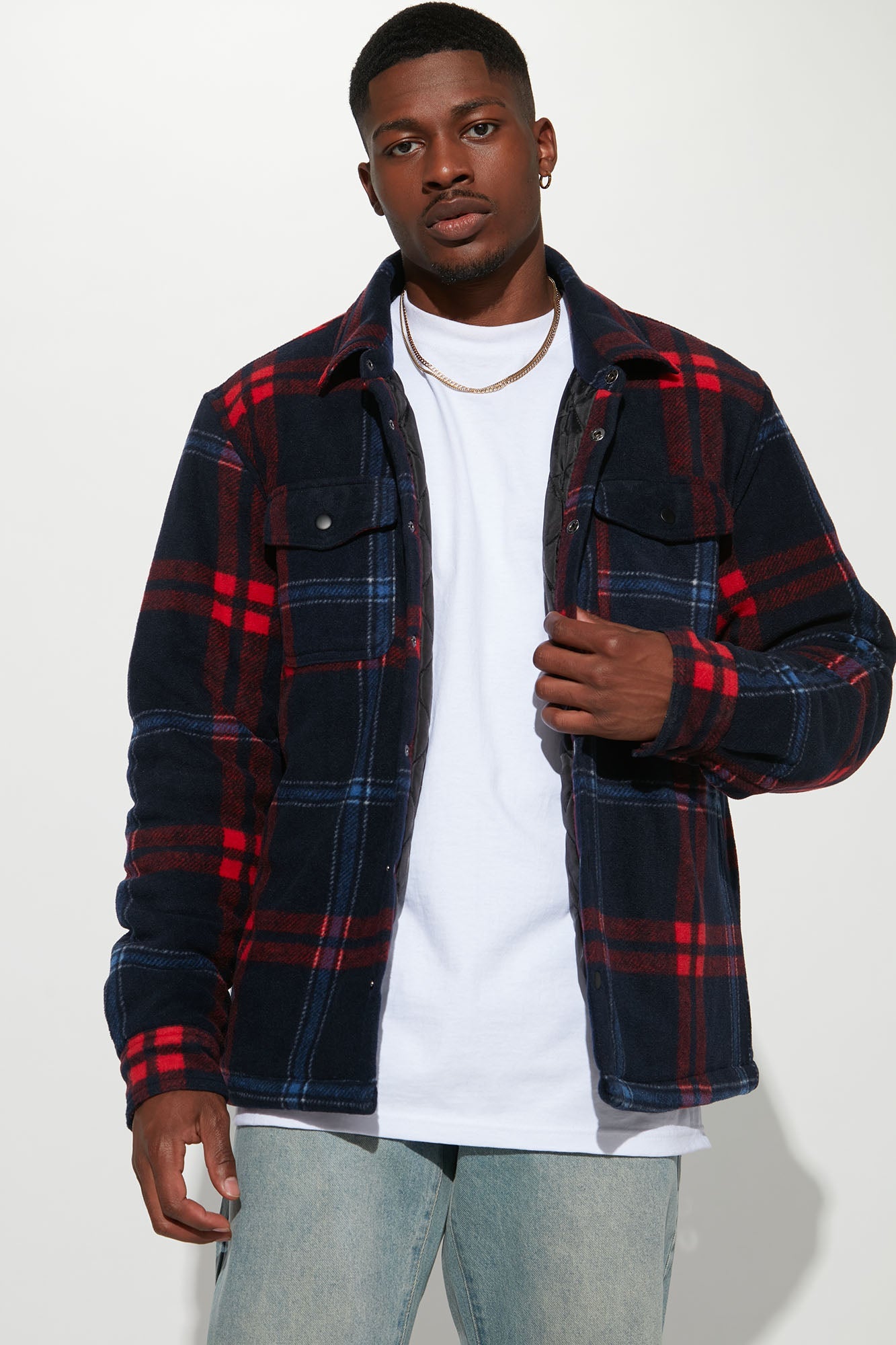 New Look Flannel Shacket - Navy/Red