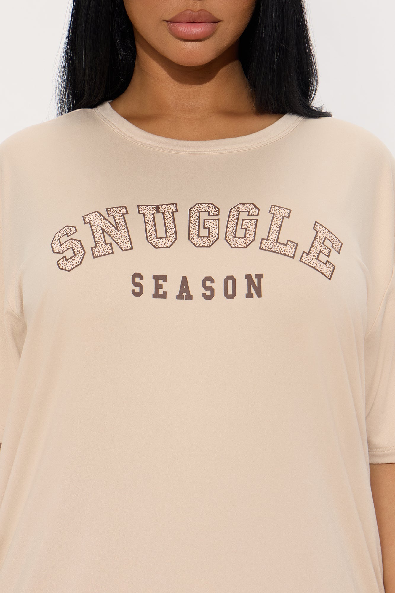 Snuggle Season Leopard Short Sleeve Plush PJ Pant Set - Tan