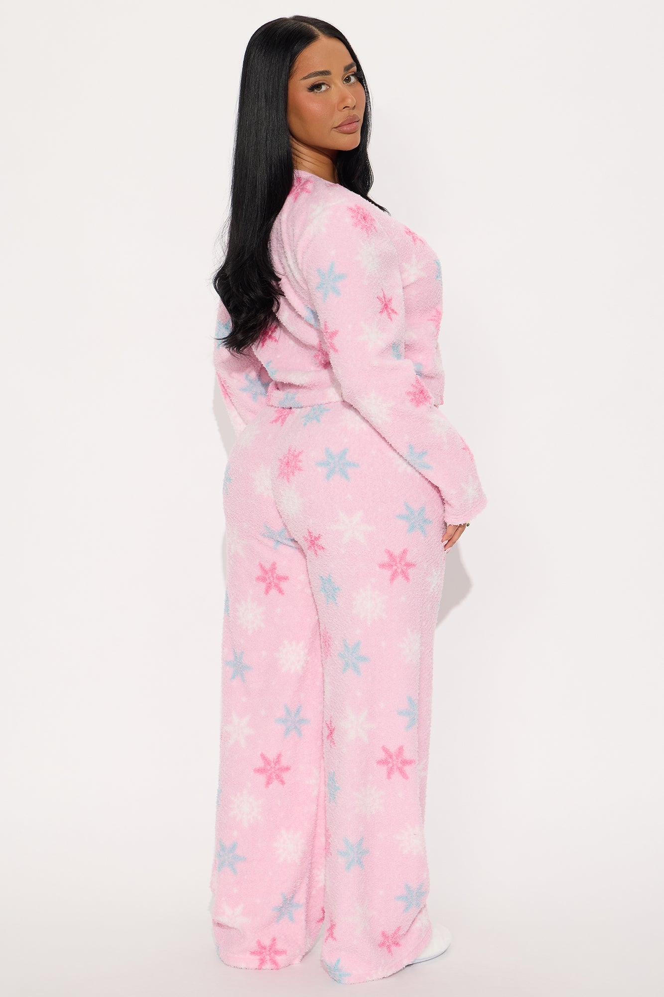Snow Angels Plush PJ Crew Neck Pant Set - Pink/combo