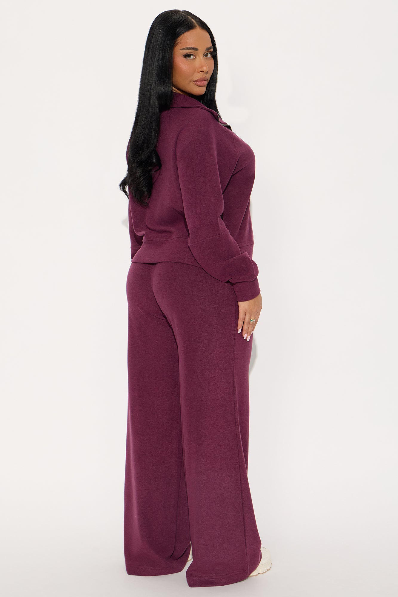 Raven Ribbed Quarter Zip Pant Set - Burgundy