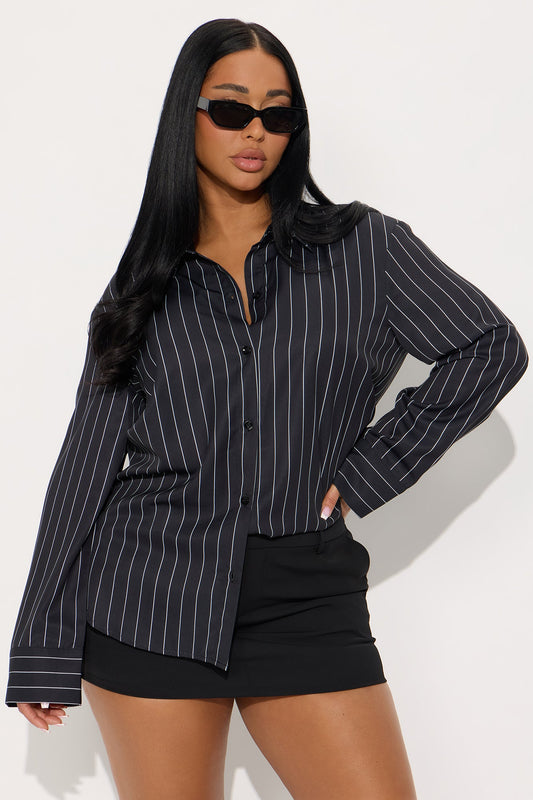 Parisa Pinstripe Satin Shirt - Black/combo