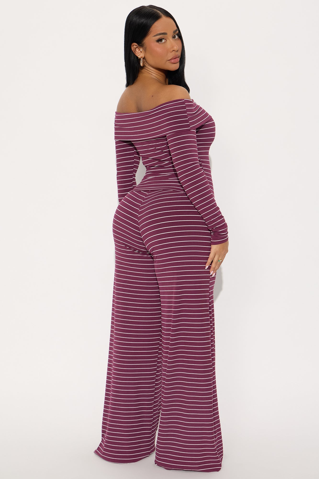 Esme Off Shoulder Long Sleeve Pant Set - Wine