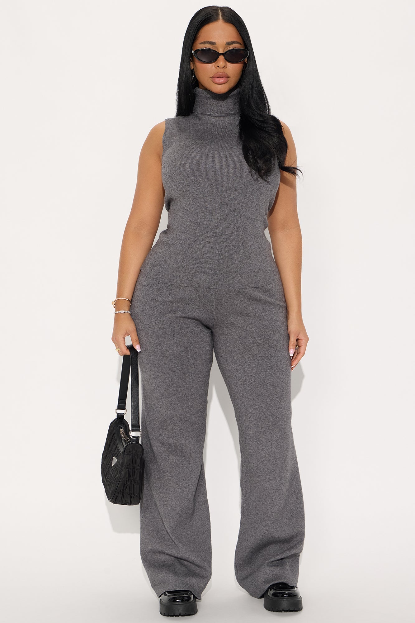 Arden Sleeveless Turtle Neck Sweater Pant Set - Grey