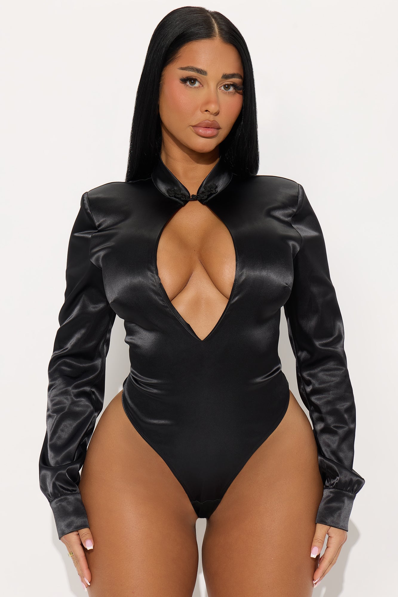 Run The Party Satin Bodysuit - Black
