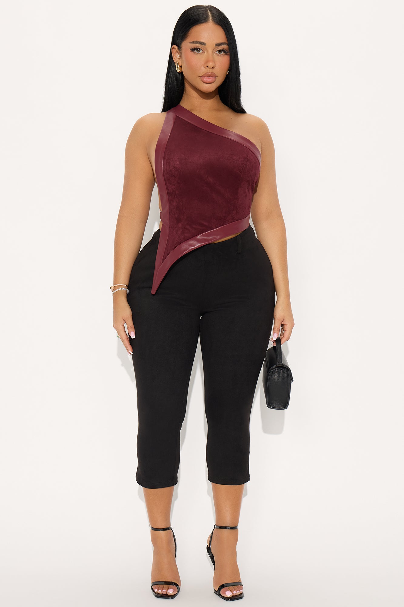 Keep It Spicy Asymmetrical Faux Suede Top - Burgundy
