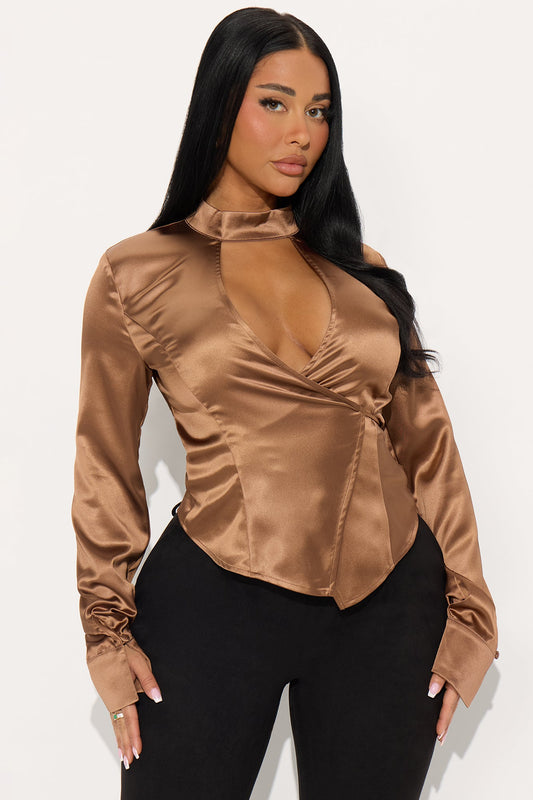 Soft Era Cut Out Satin Blouse - Mustard