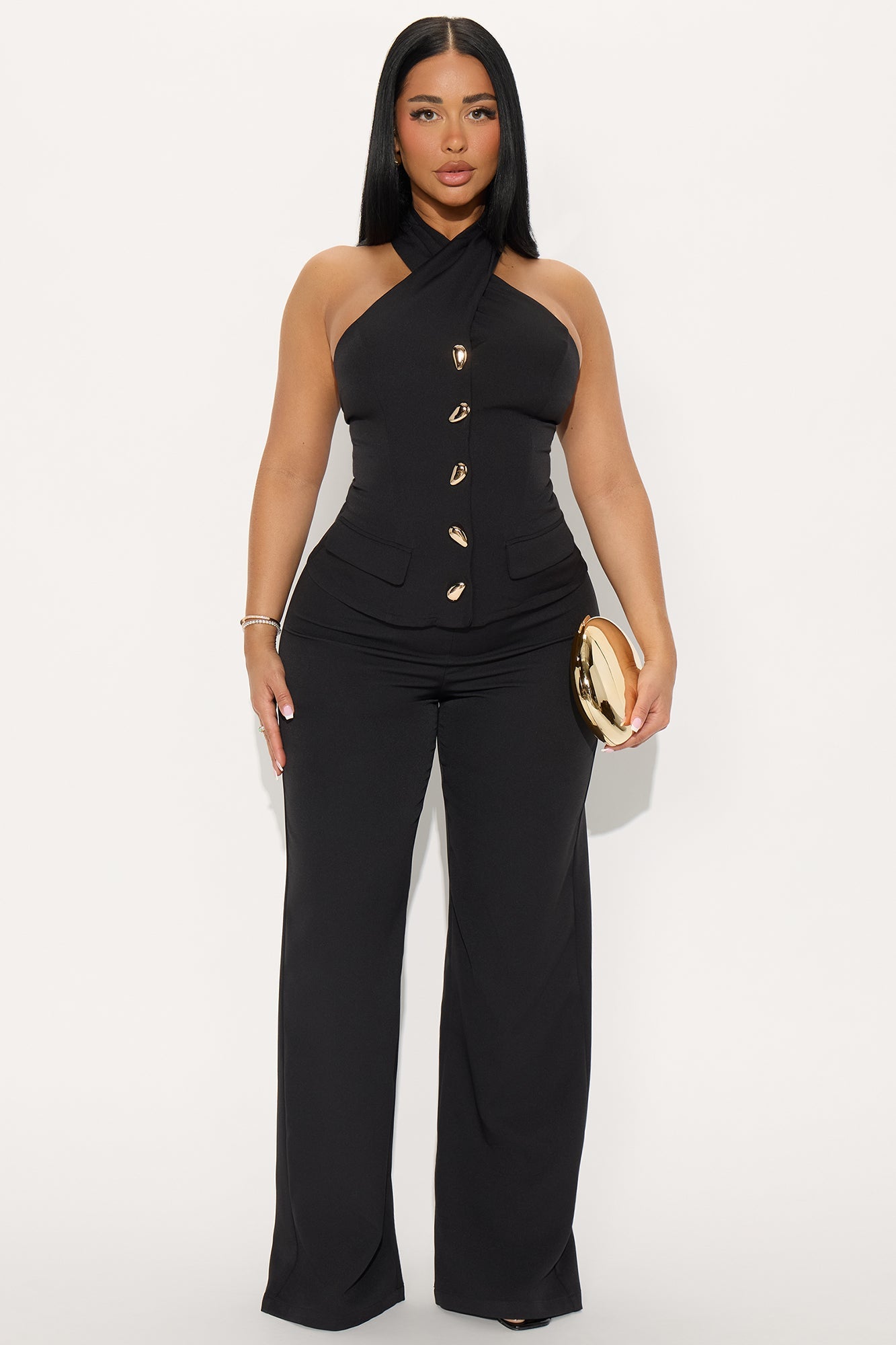 Happy Hour Halter Wide Leg Jumpsuit - Black