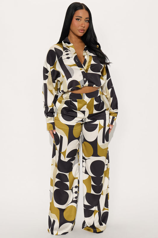 Kamila Satin Pant Set - Green/combo