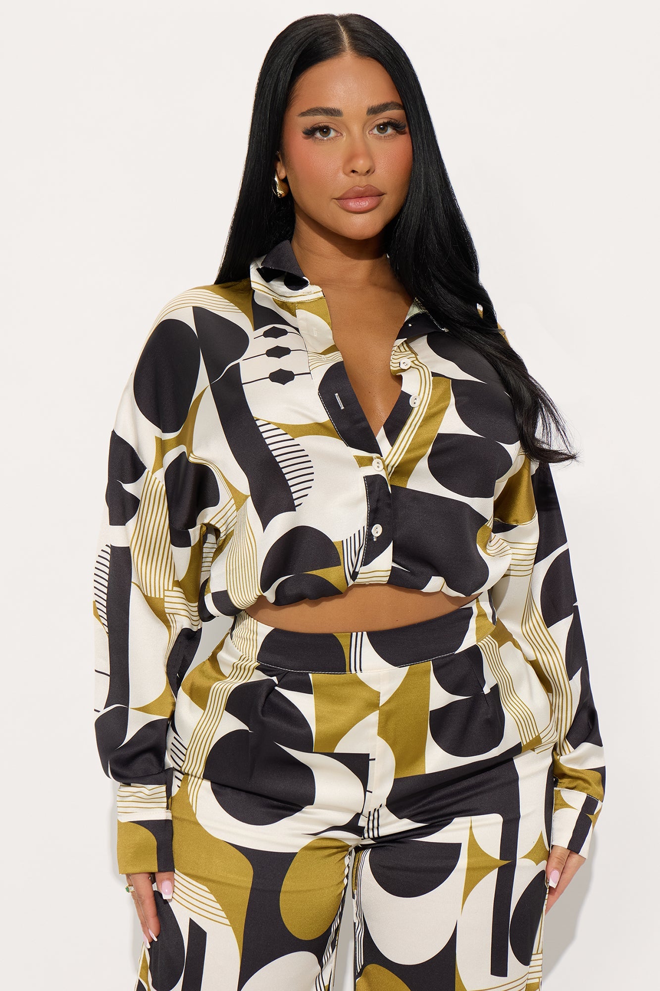 Kamila Satin Pant Set - Green/combo