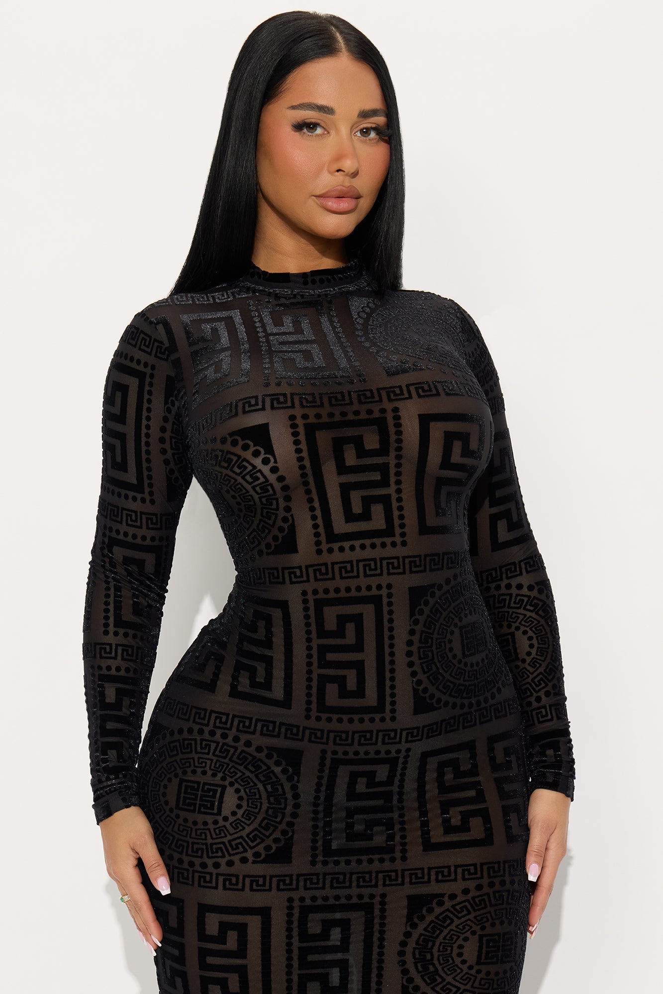 Remy Velvet Burnout Midi Dress - Black