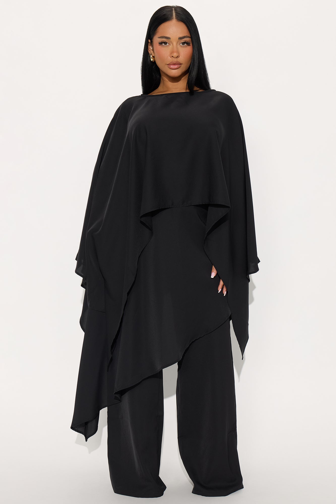 Dramatic Entrance Draped Pant Set - Black