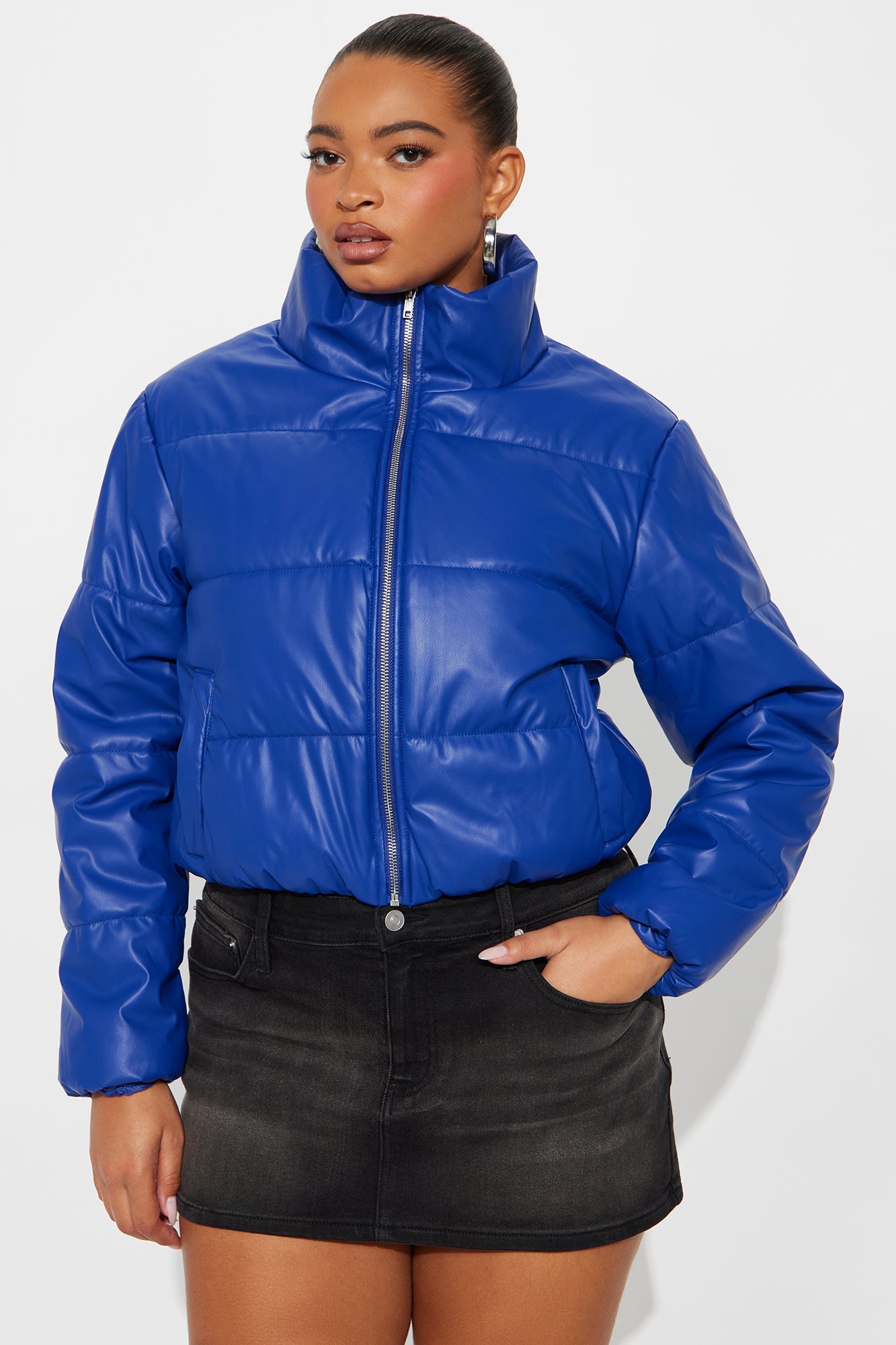 Vixen Faux Leather Puffer Jacket - Royal