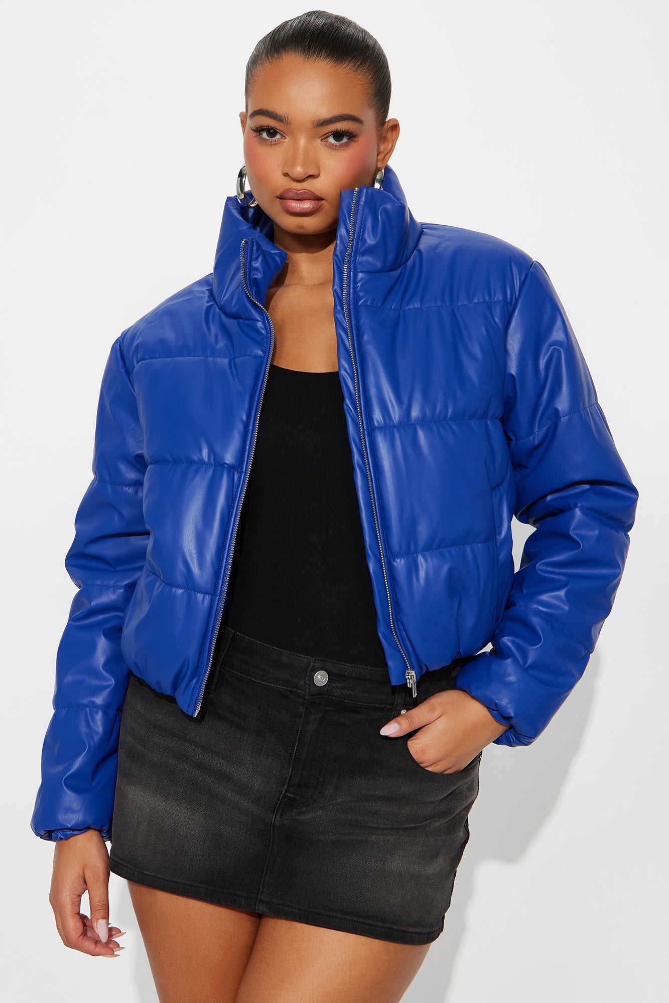 Vixen Faux Leather Puffer Jacket - Royal