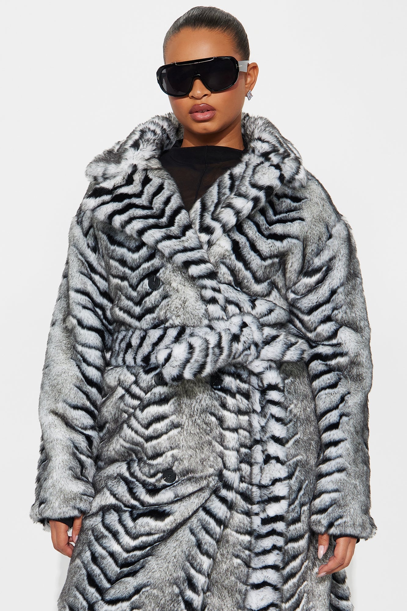 Pretty Prestigious Faux Fur Trench - Black/White