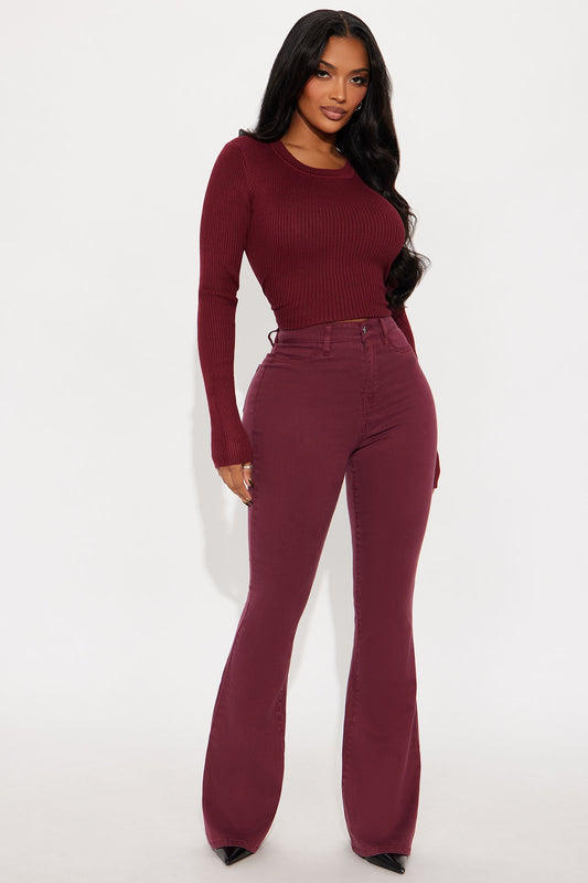 Deep In My Soul Flare Jeans - Burgundy