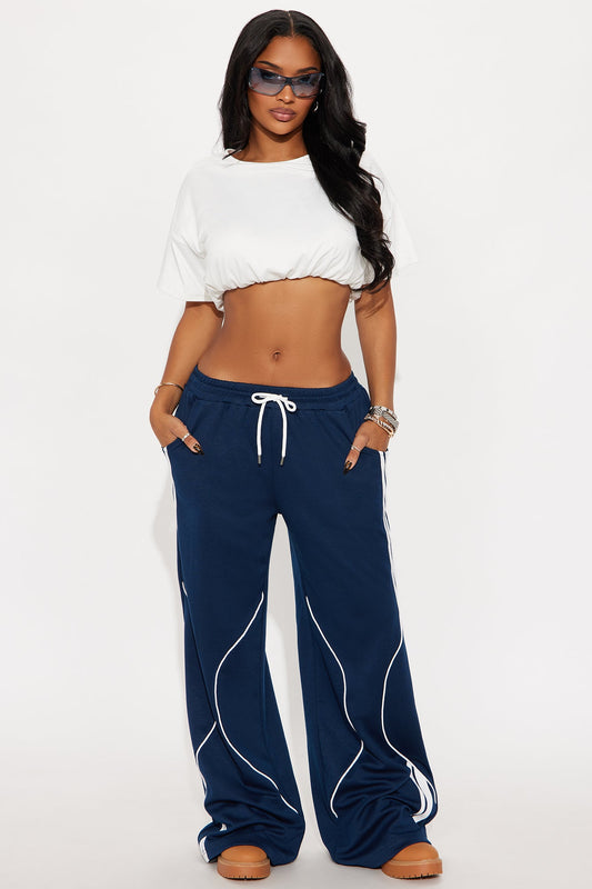Jax Drawstring Wide Leg Pants 30″ - Navy/combo