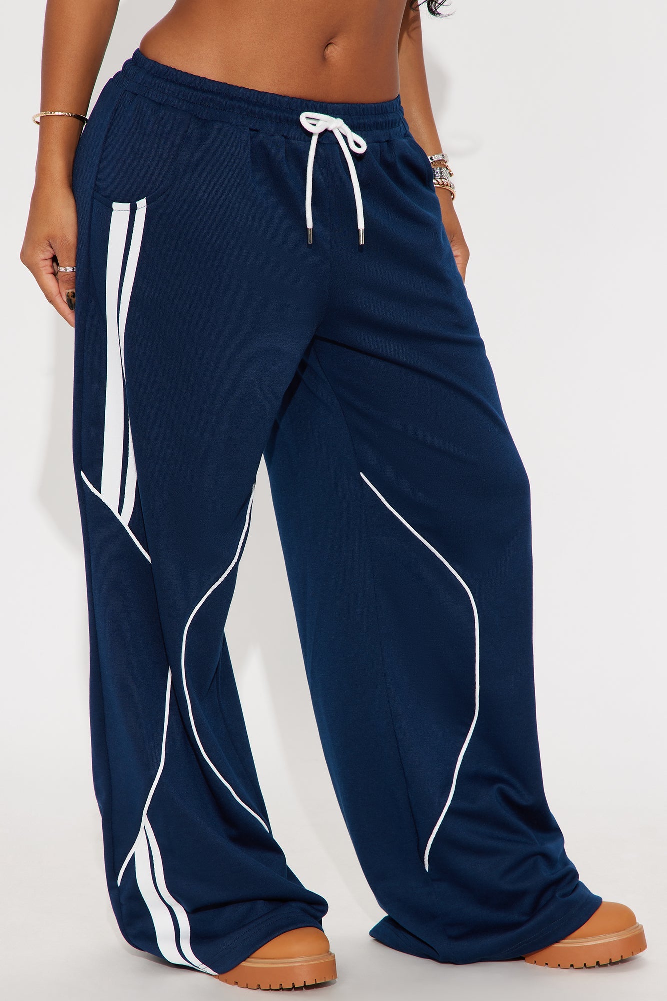 Jax Drawstring Wide Leg Pants 30″ - Navy/combo