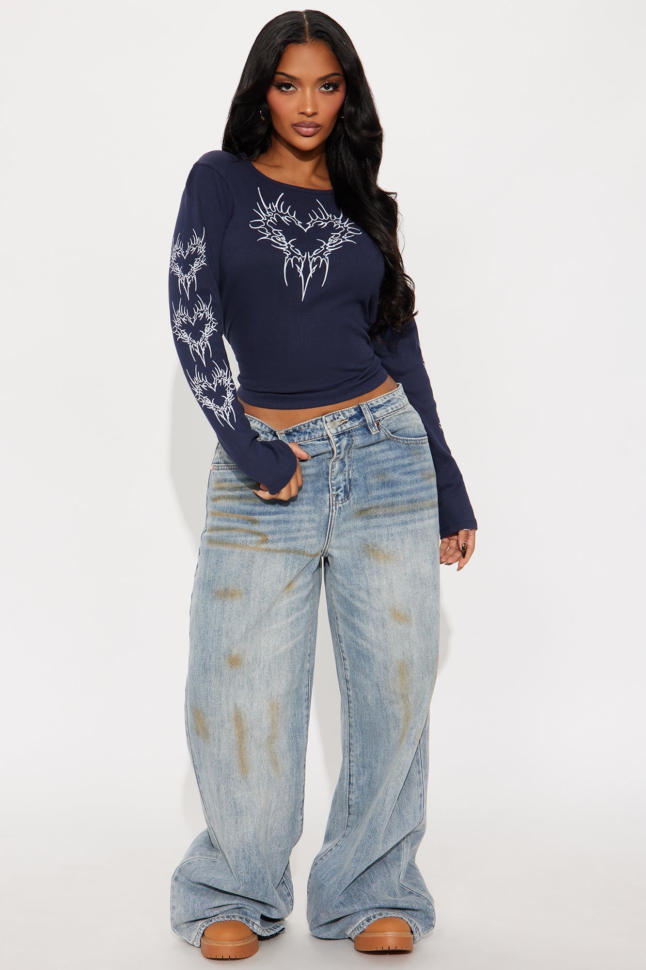 Heart Of Thorns Ribbed Top - Navy