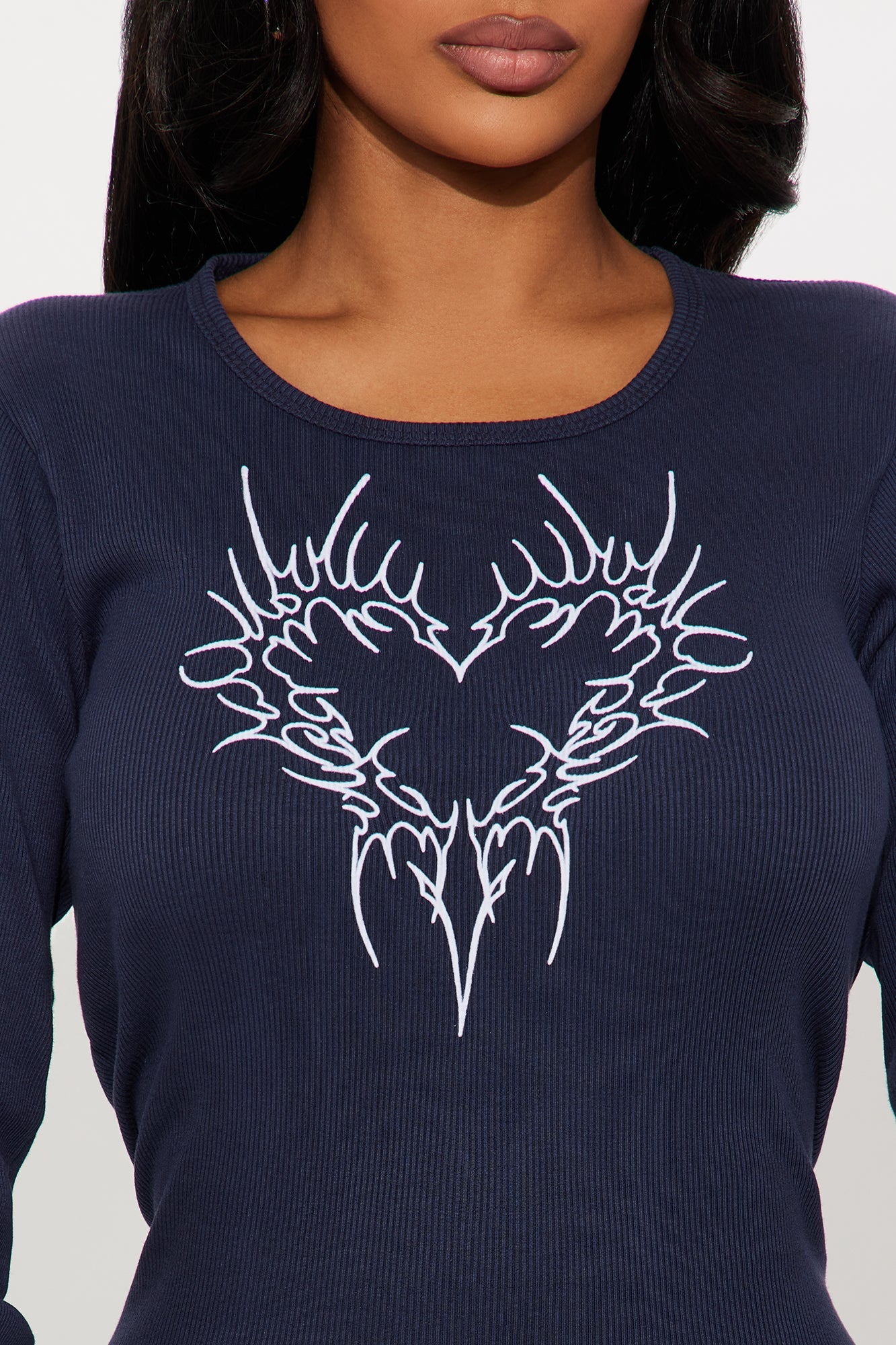 Heart Of Thorns Ribbed Top - Navy