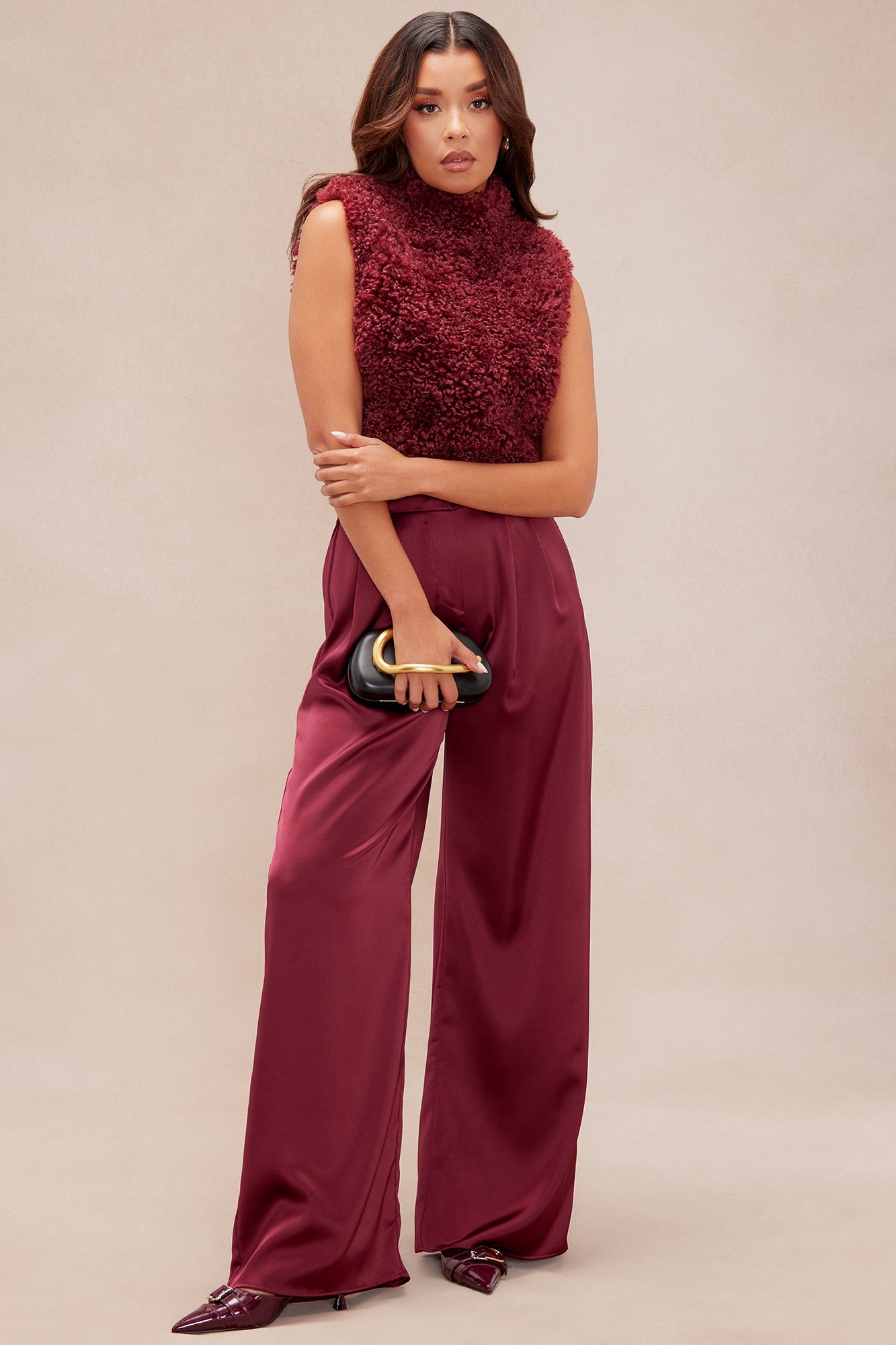 Iconic Sleeveless Fur Top - Burgundy