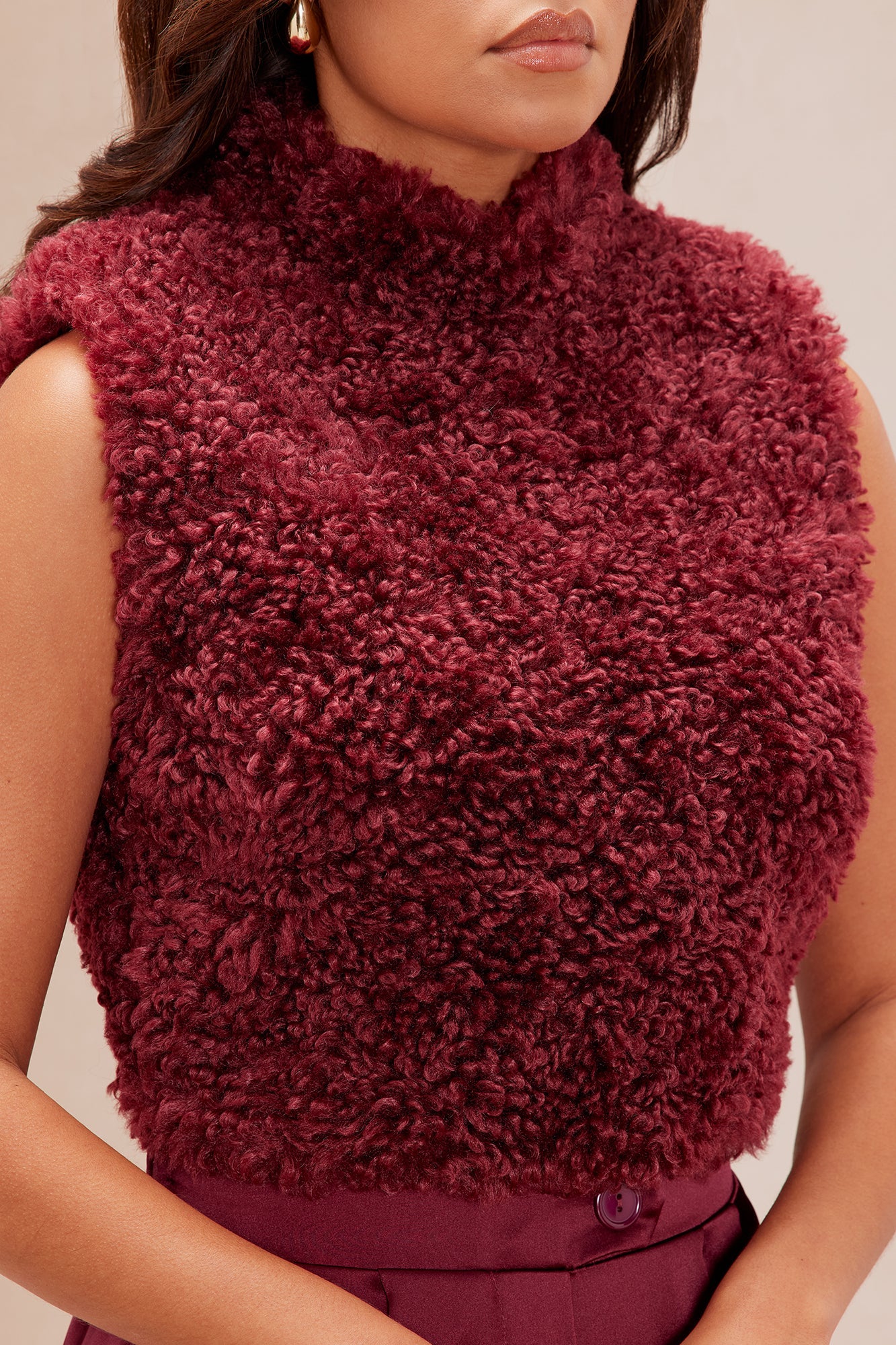 Iconic Sleeveless Fur Top - Burgundy