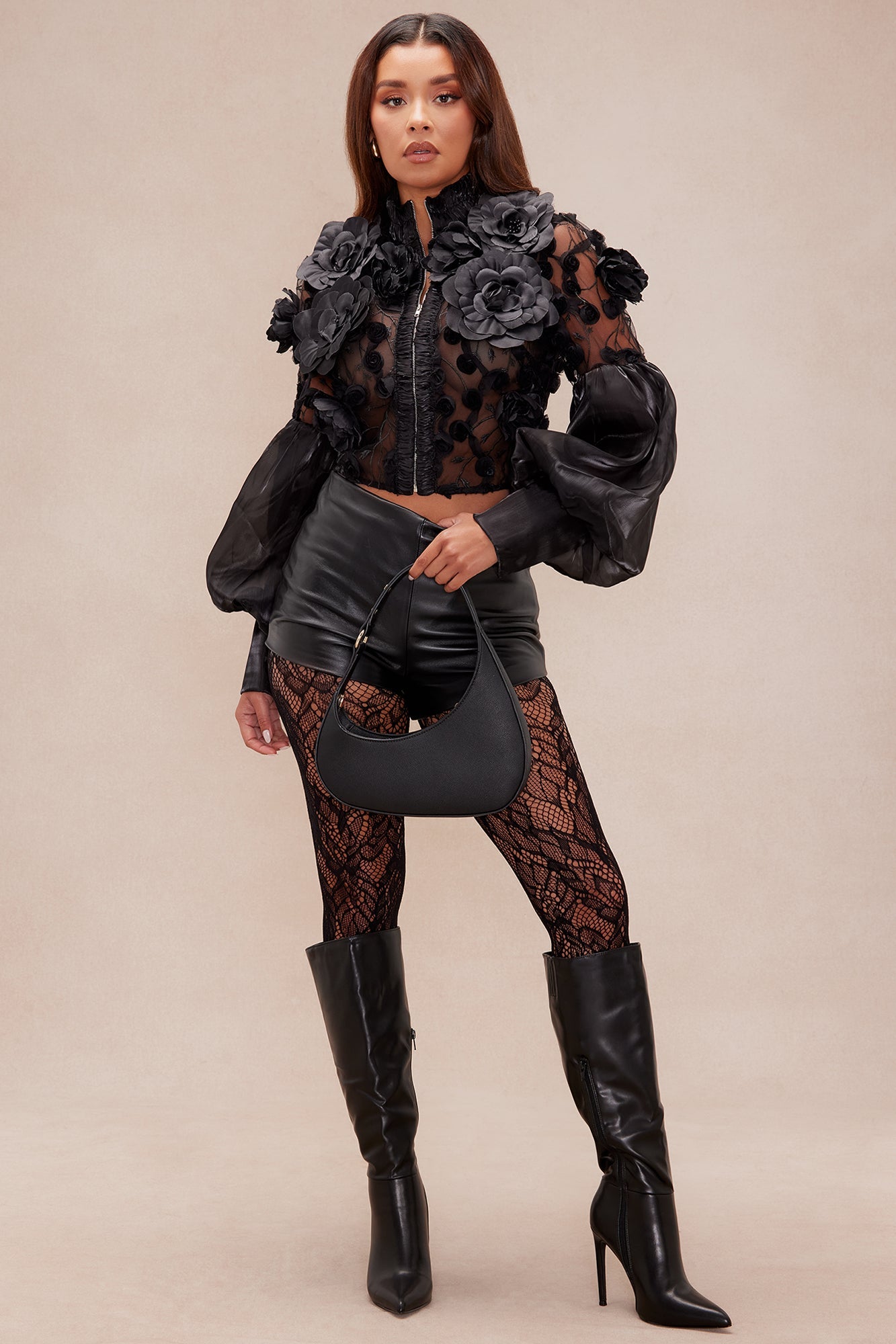 Mckenna Sheer Embroidered Blouse - Black