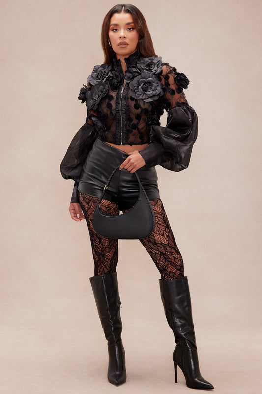 Mckenna Sheer Embroidered Blouse - Black