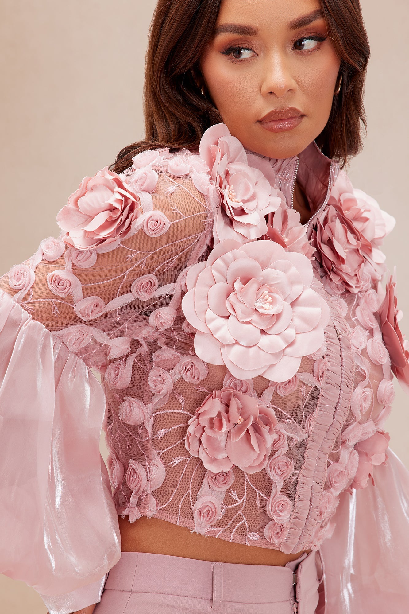 Mckenna Sheer Embroidered Blouse - Rose