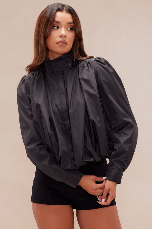 Estelle Bubble Taffeta Top - Black