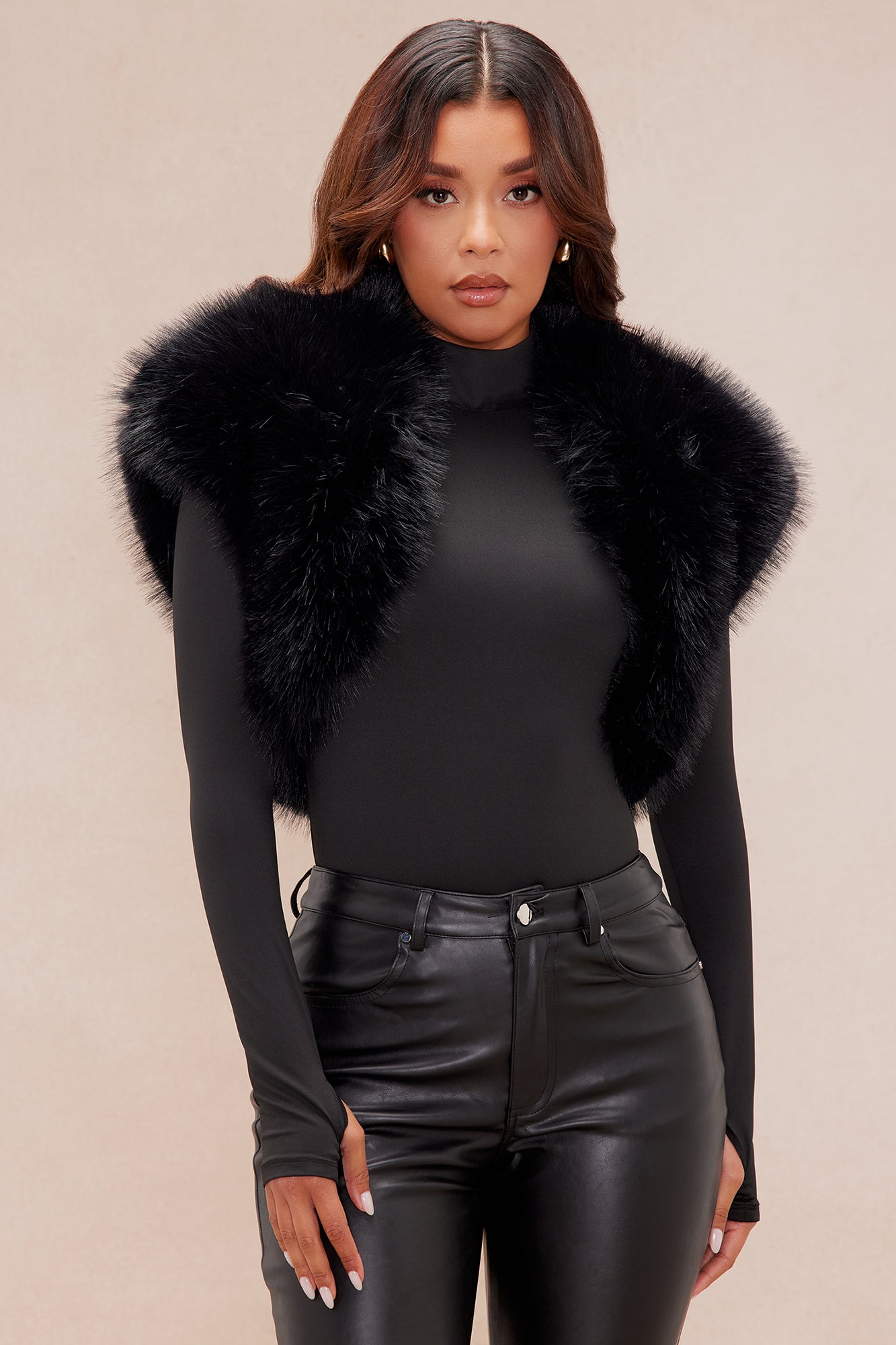 Raya Faux Fur Shrug - Black