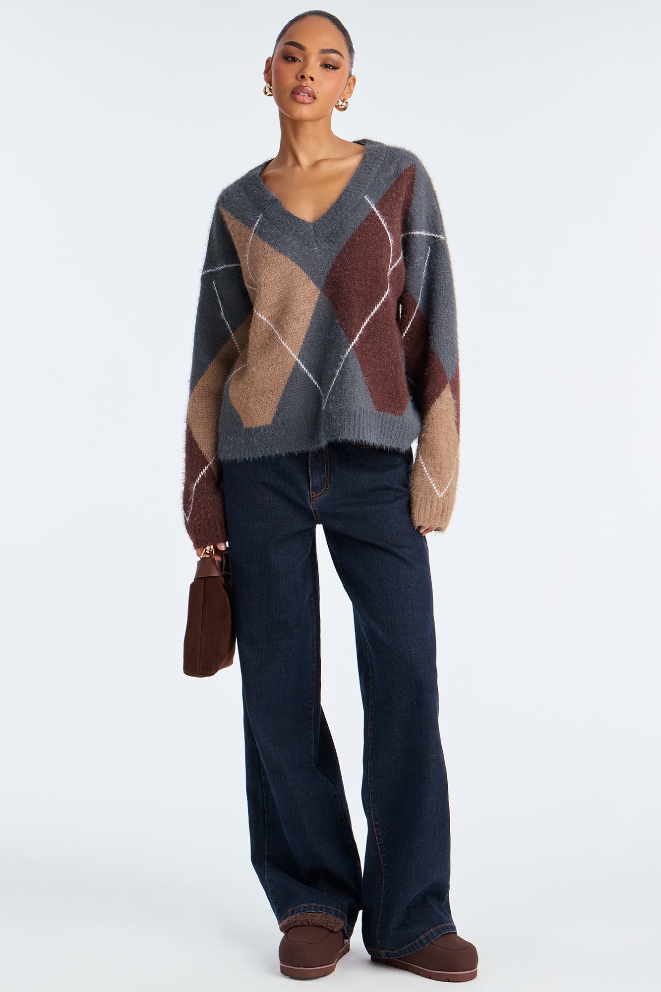 Class In Session Argyle Sweater - Charcoal/combo