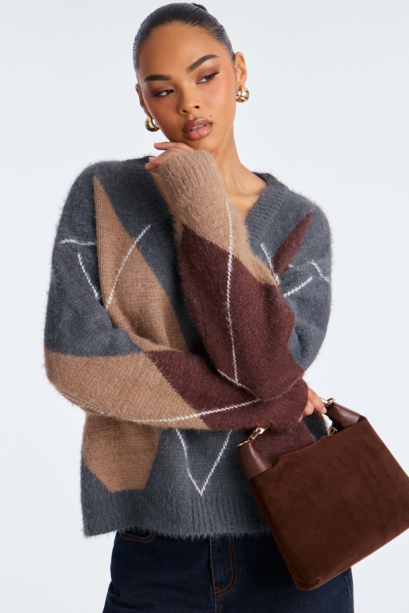 Class In Session Argyle Sweater - Charcoal/combo