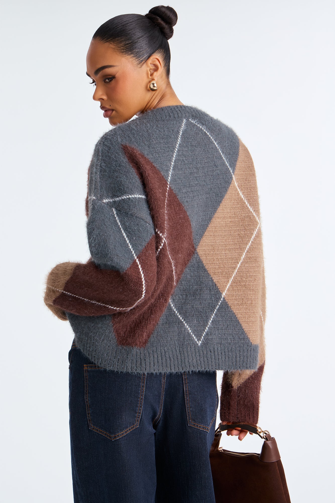 Class In Session Argyle Sweater - Charcoal/combo