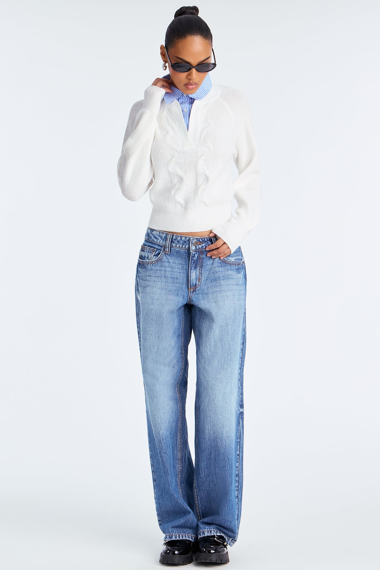 Stay Elite Pullover Collared Sweater - Ivory/combo