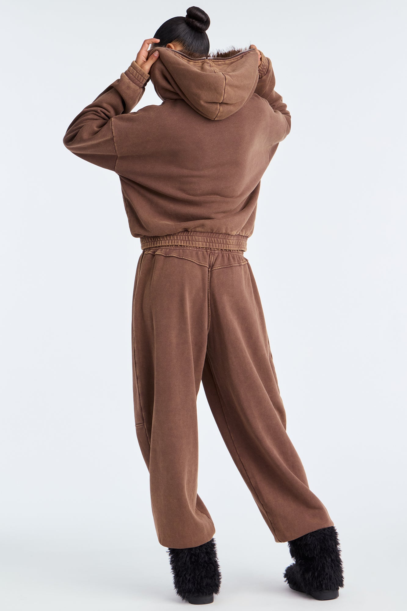 Melanie Fur Trim Pant Set - Brown