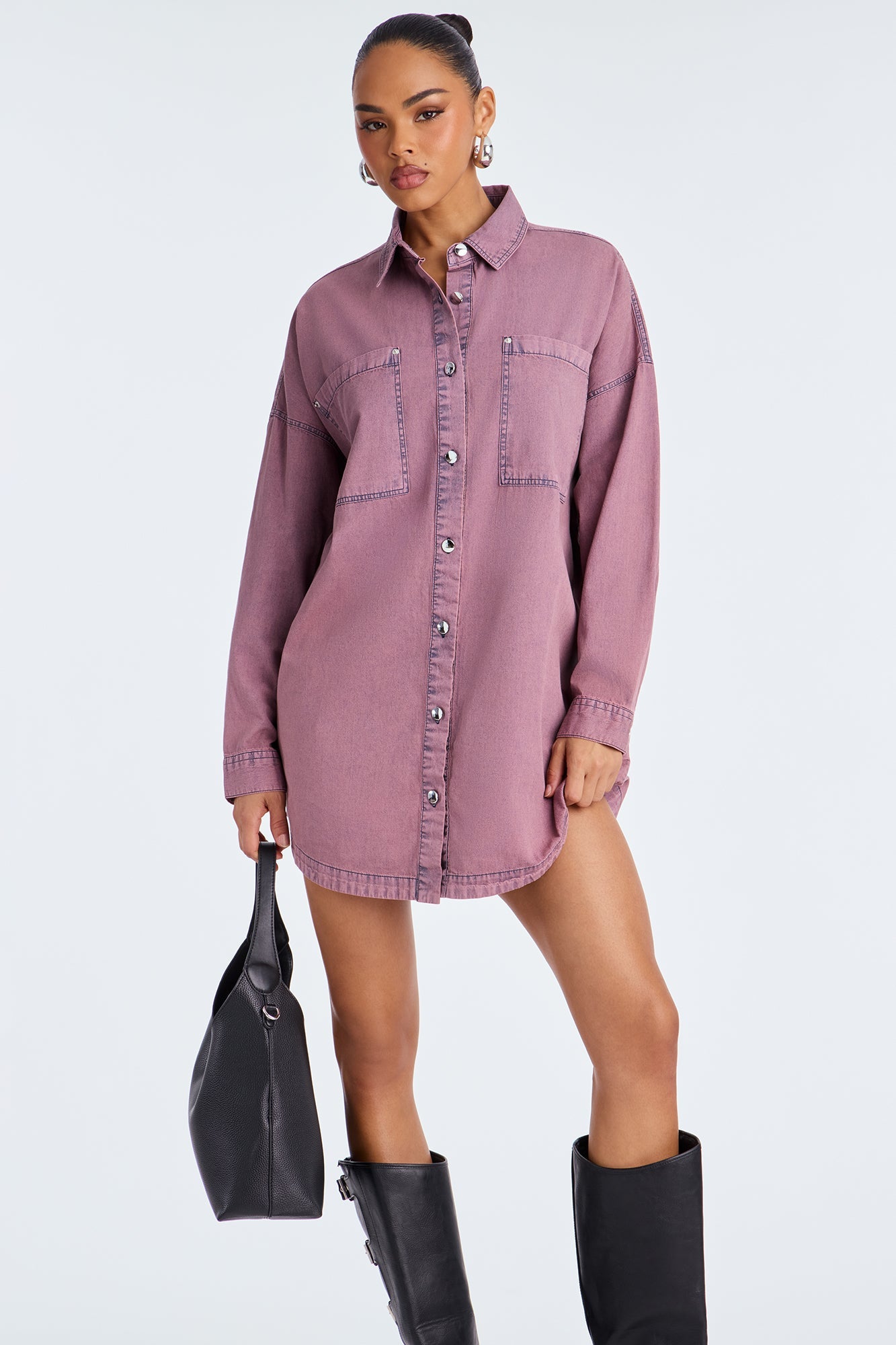 Betsy Denim Shirt Mini Dress - Pink