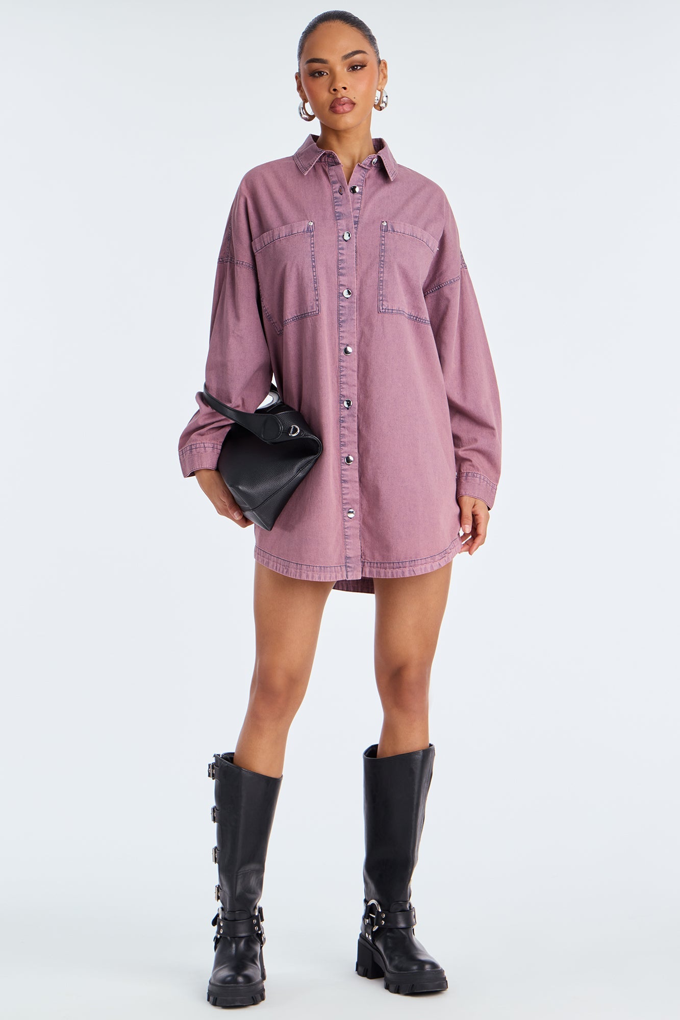 Betsy Denim Shirt Mini Dress - Pink