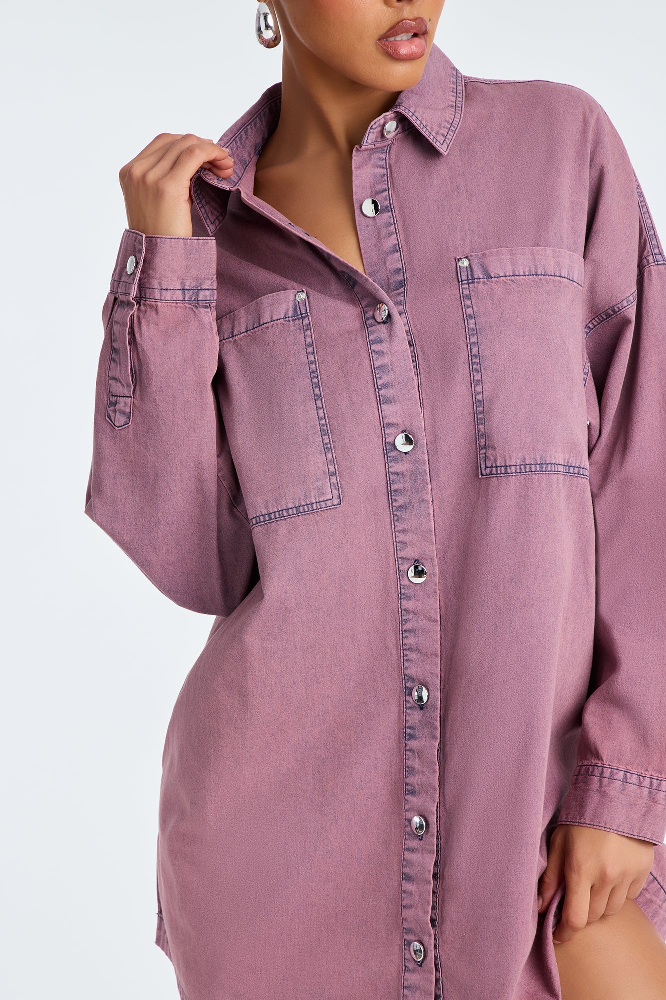Betsy Denim Shirt Mini Dress - Pink
