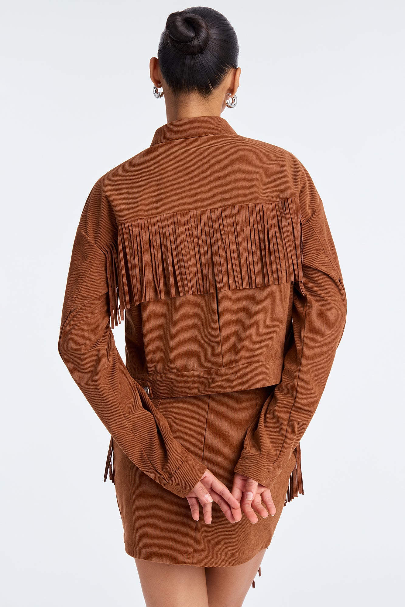 Take The Chance Corduroy Fringe Skirt Set - Rust