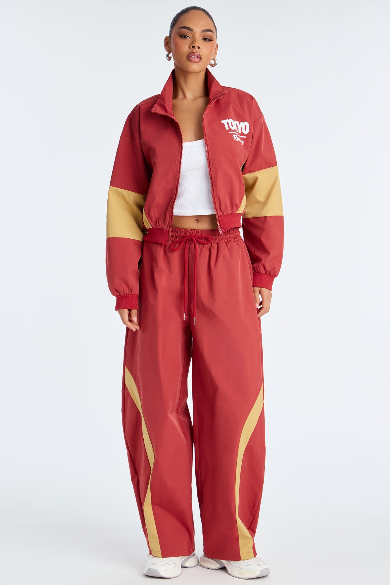 Tokyo Drift Windbreaker Barrel Pant Set - Brick Red