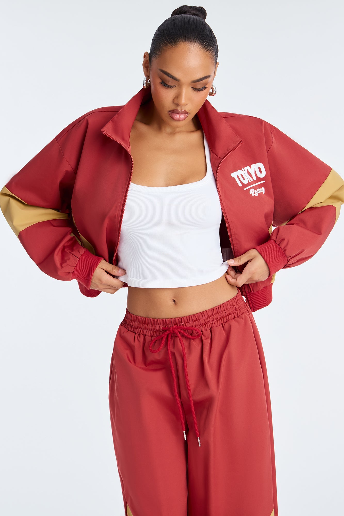 Tokyo Drift Windbreaker Barrel Pant Set - Brick Red