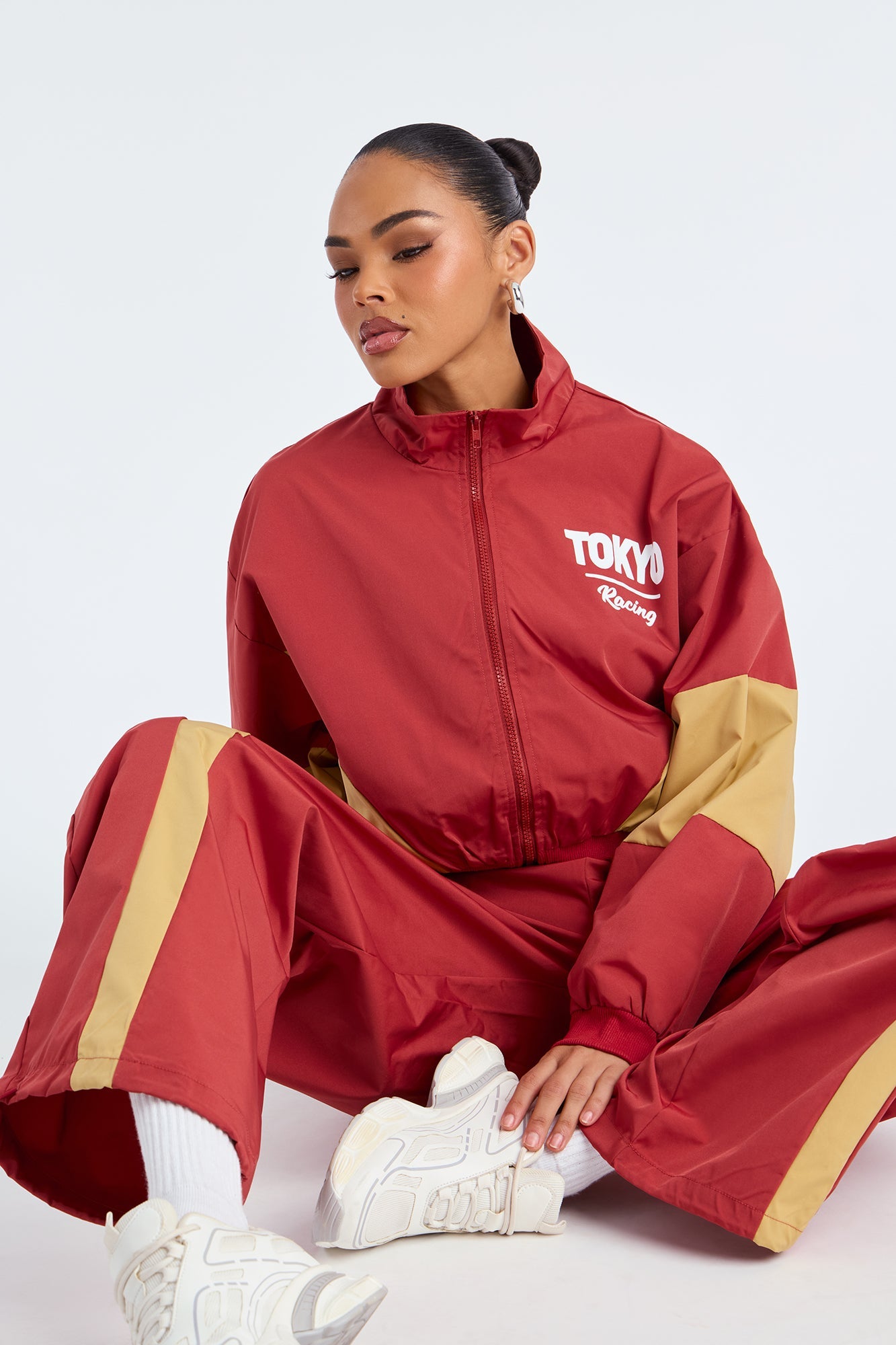 Tokyo Drift Windbreaker Barrel Pant Set - Brick Red