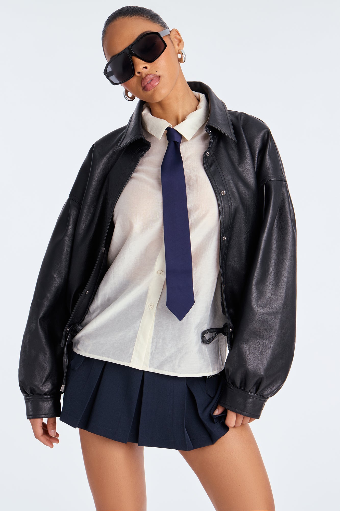 Give It A Try Neck Tie Organza Shirt - Ivory/combo