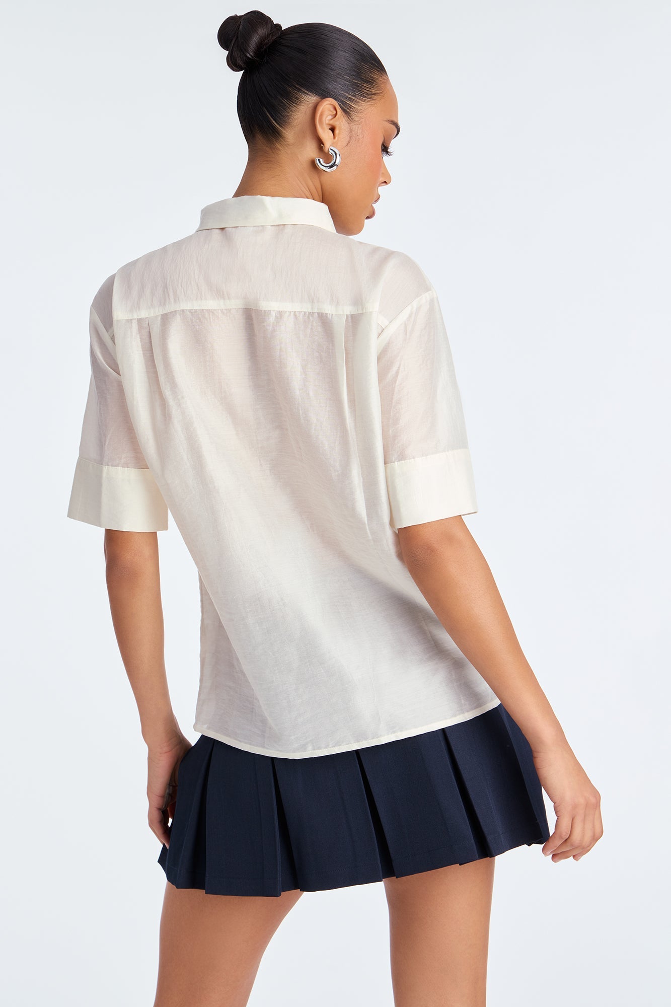Give It A Try Neck Tie Organza Shirt - Ivory/combo