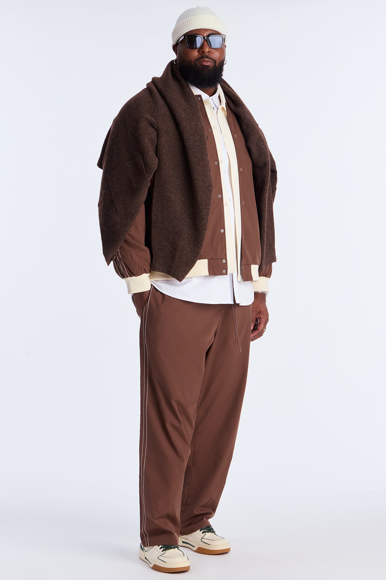 Suit Up Contrast Tipped Bomber Jacket - Brown