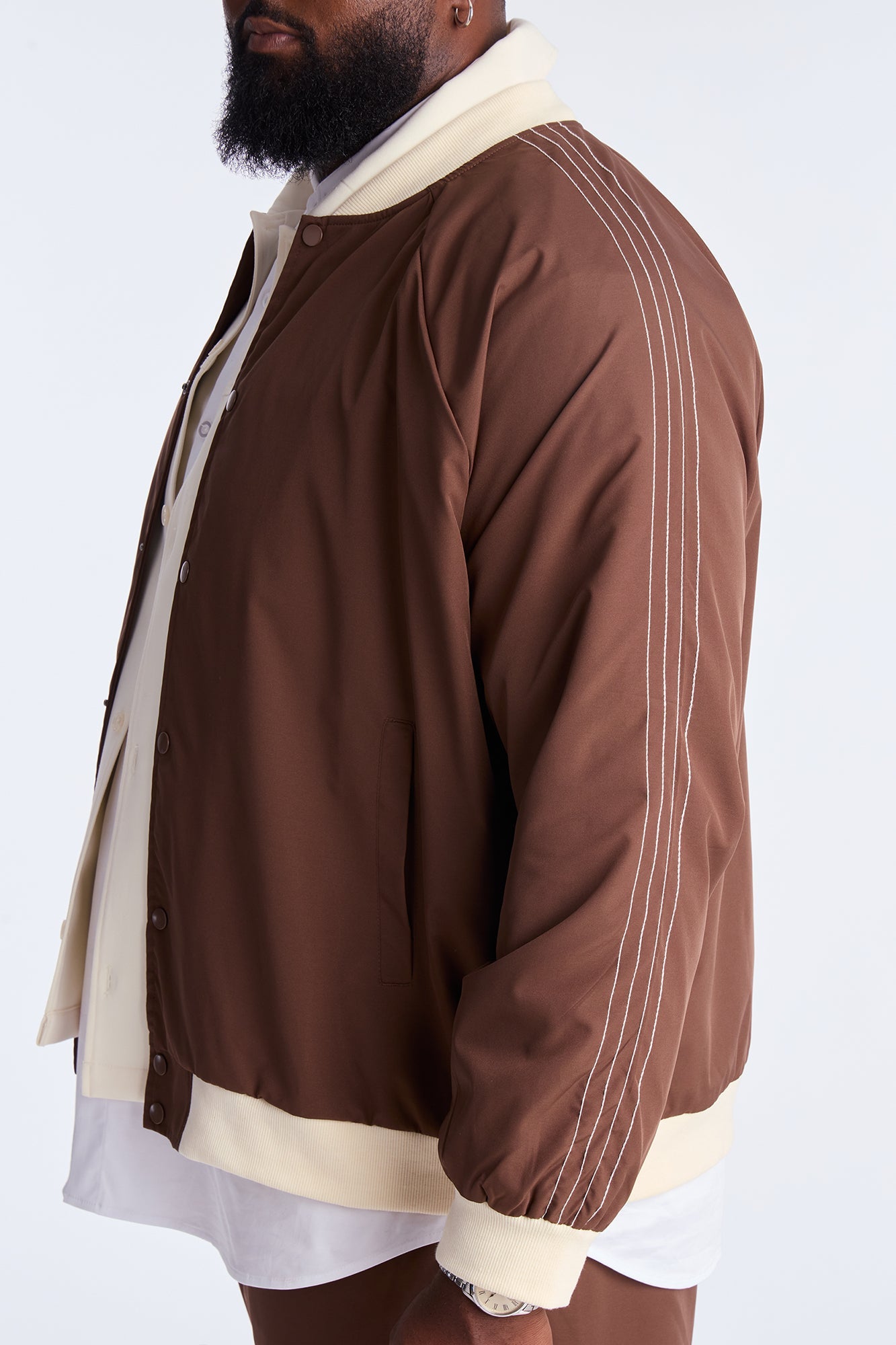 Suit Up Contrast Tipped Bomber Jacket - Brown
