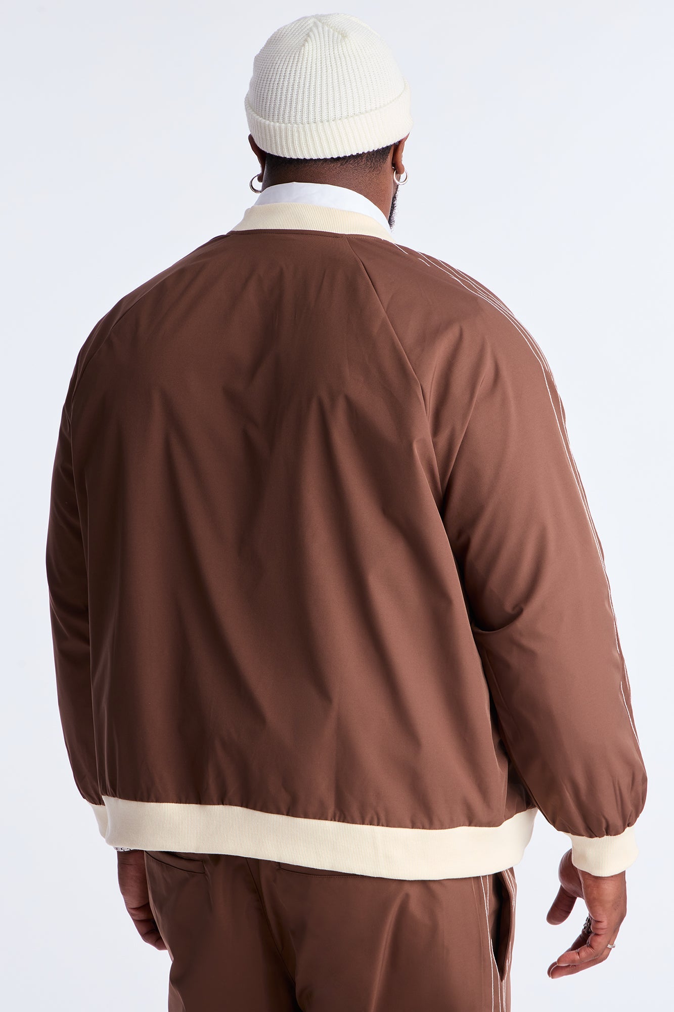 Suit Up Contrast Tipped Bomber Jacket - Brown