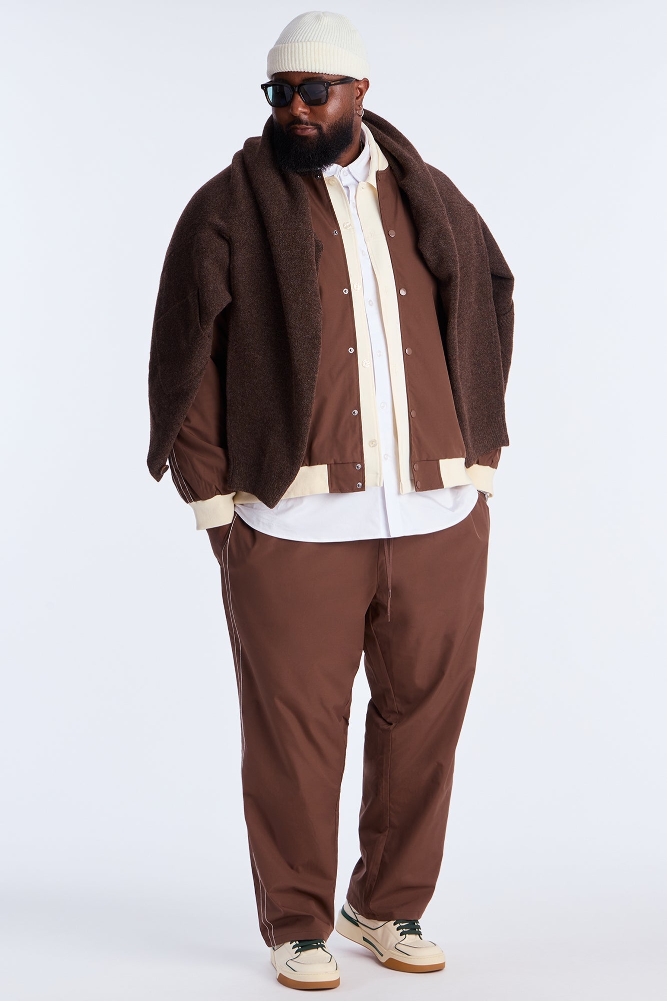 Straight Suit Up Contrast Tipped Pant - Brown
