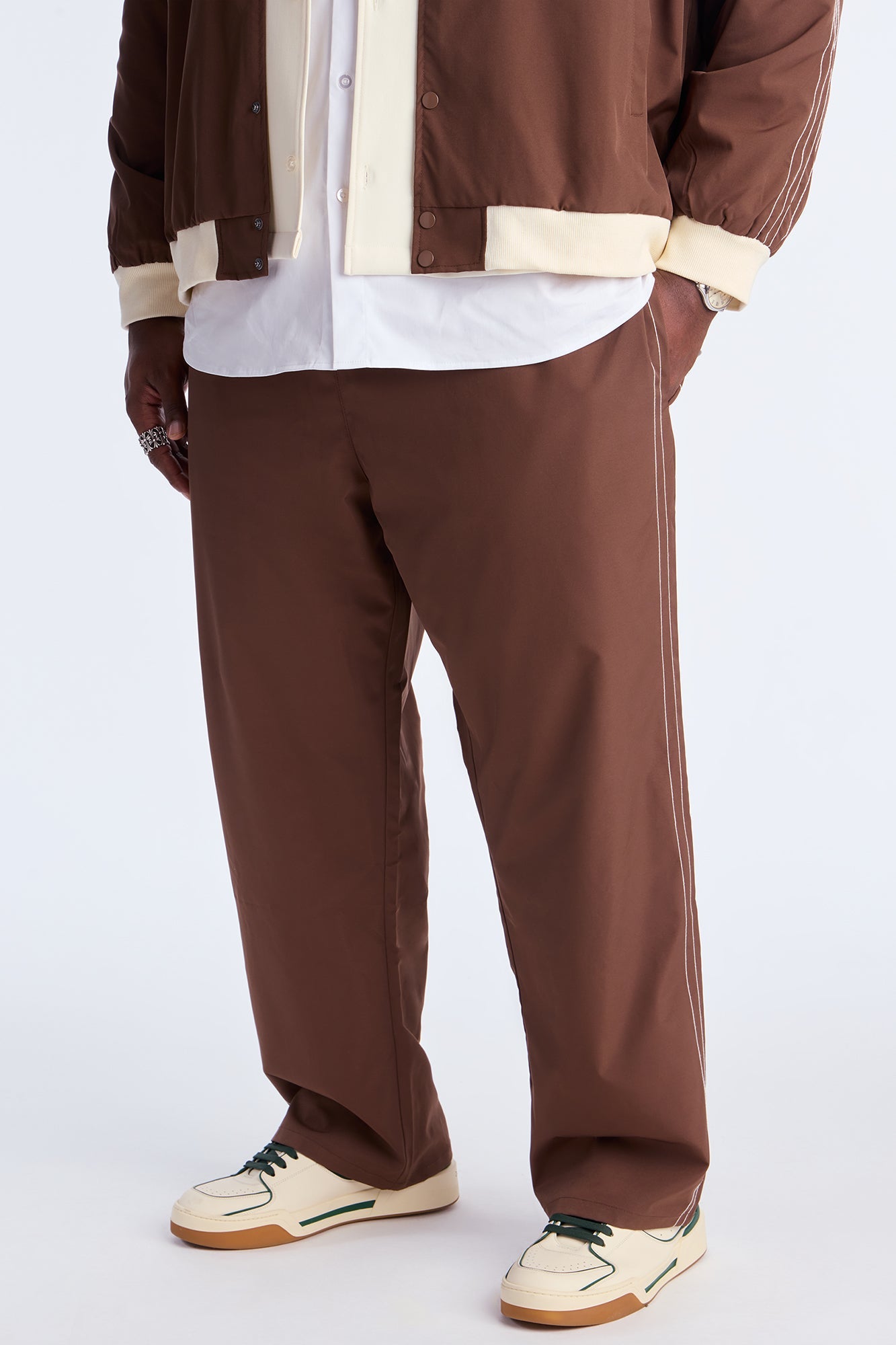 Straight Suit Up Contrast Tipped Pant - Brown